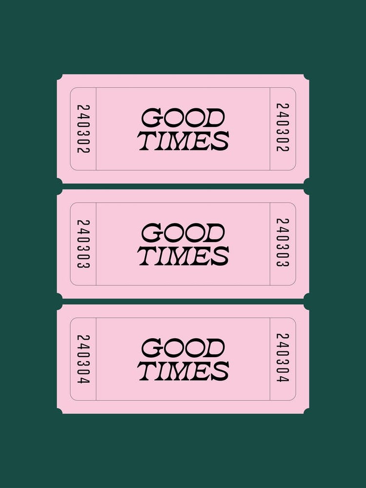 Teal And Pink Good Times Retro Ticket