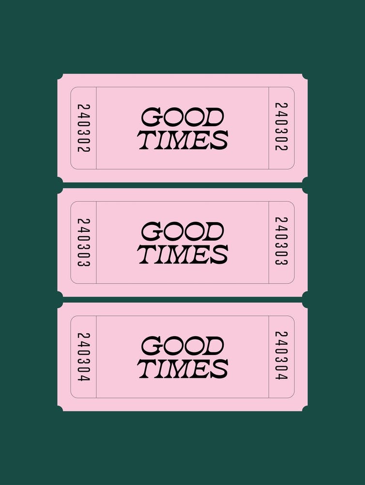 Teal And Pink Good Times Retro Ticket