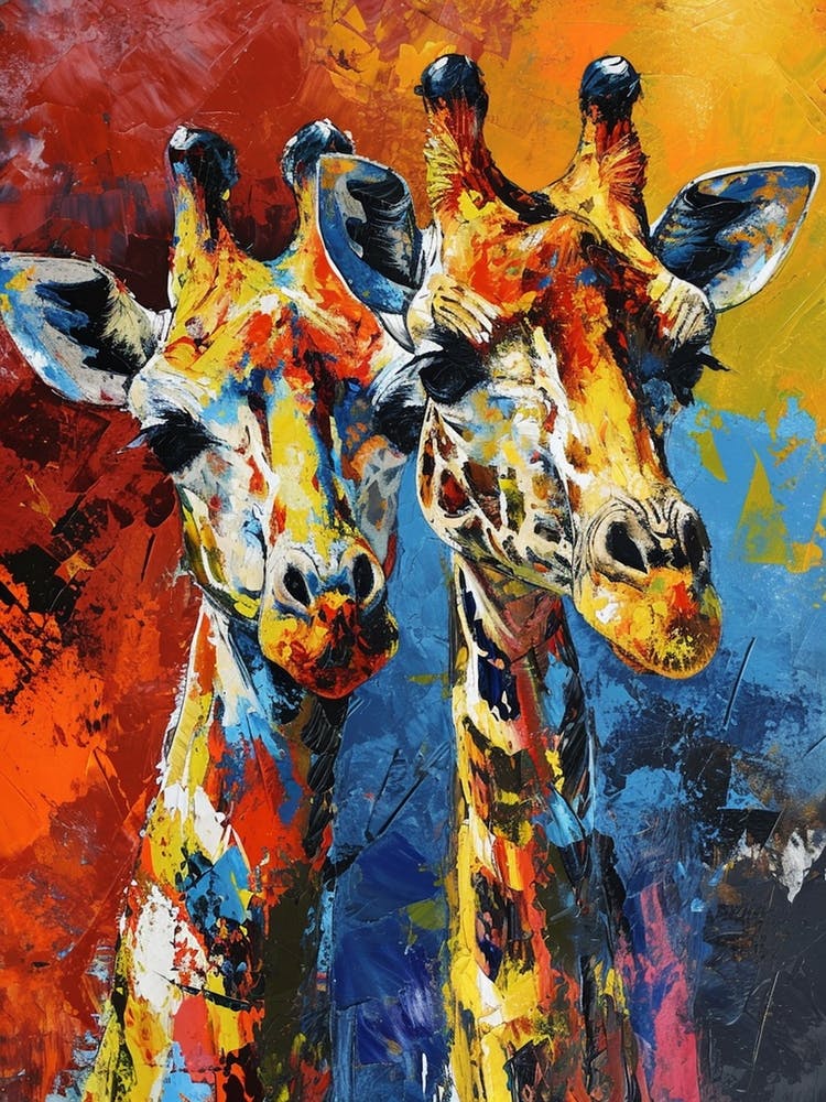Impasto Oil Painting Inspired Giraffes