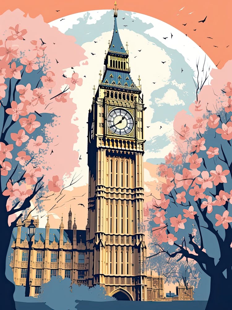 Big Ben, London   Cute Botanical Illustration Travel 9