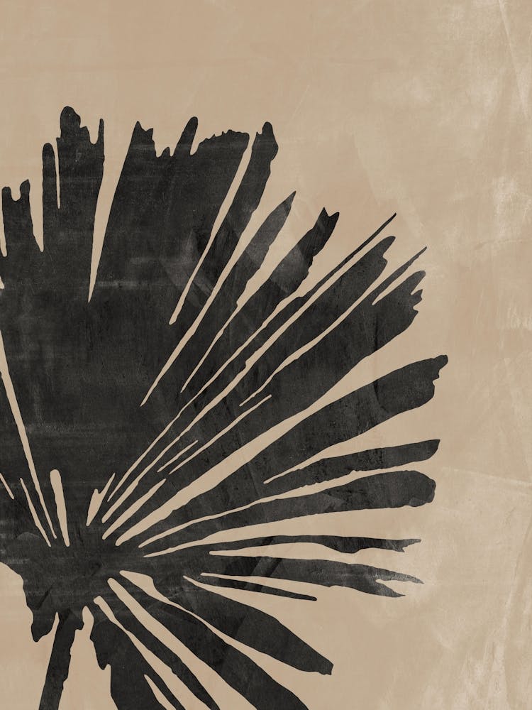 Palm Leaf in Black and Beige, Tropical Art, Botanical Home Decor