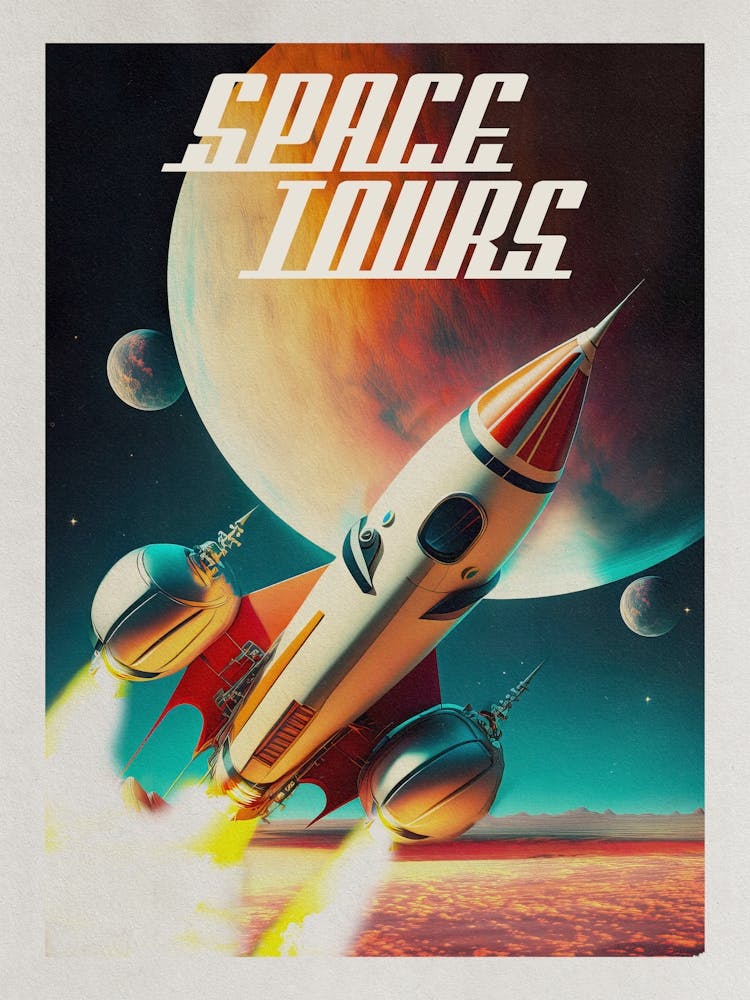 Space Tours — Vintage retro space poster, retrofuturism poster, retro space, propaganda poster