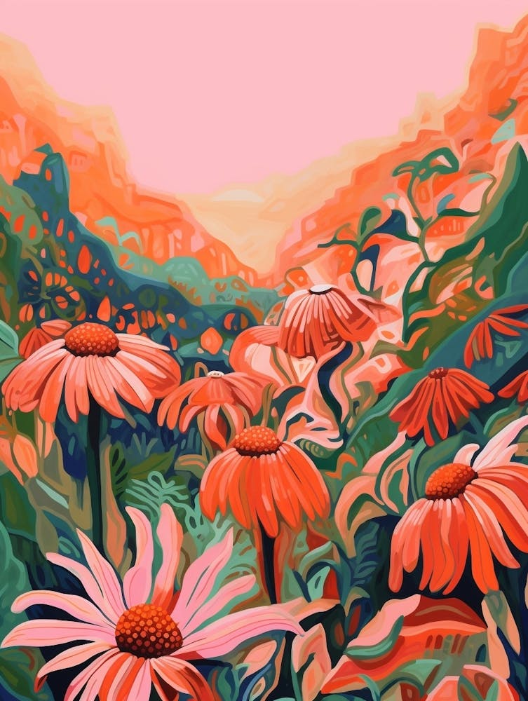 Peinture de Fleurs Sauvages Boho Échinacée 3