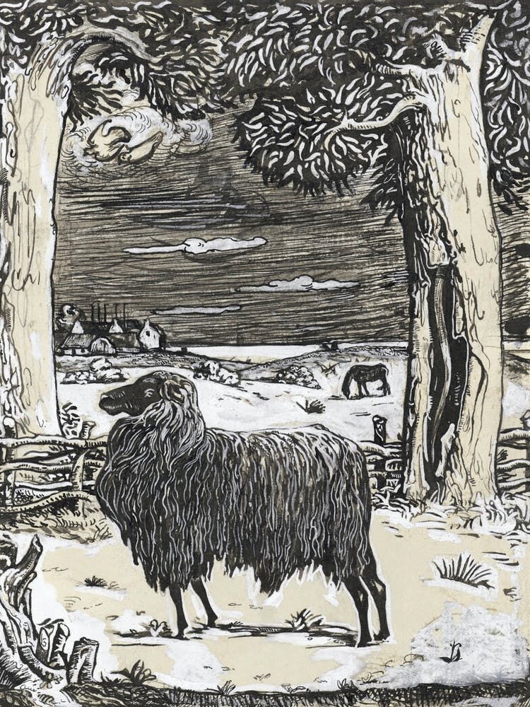 Sheep In A Landscape With Two Trees (1878–1938), Richard Roland Holst