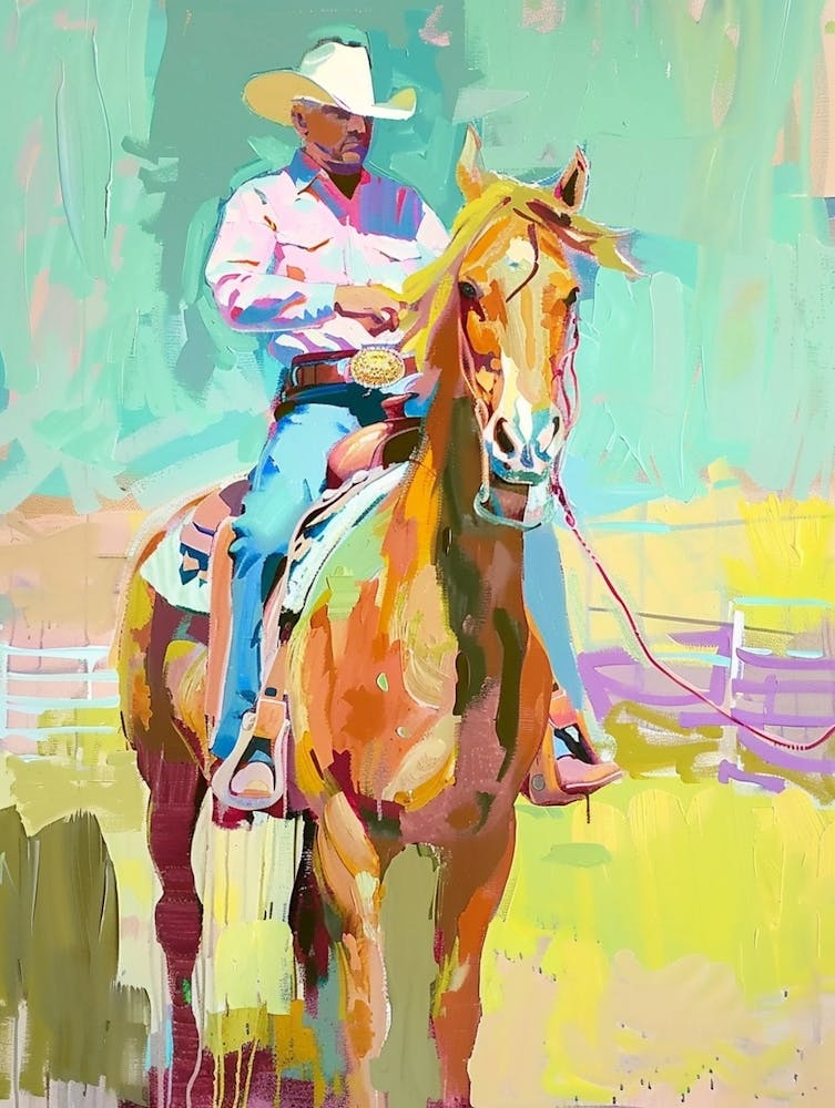 Blue And Yellow Cowboy Painting 8