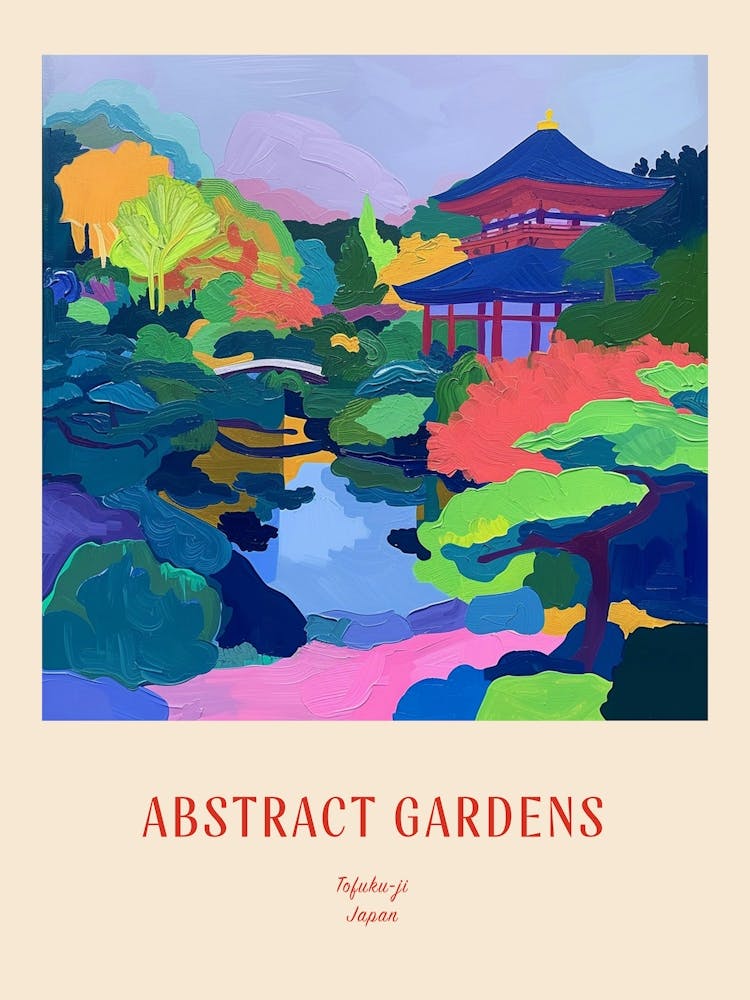 Colourful Gardens Tofuku Ji Japan 4 Red Poster