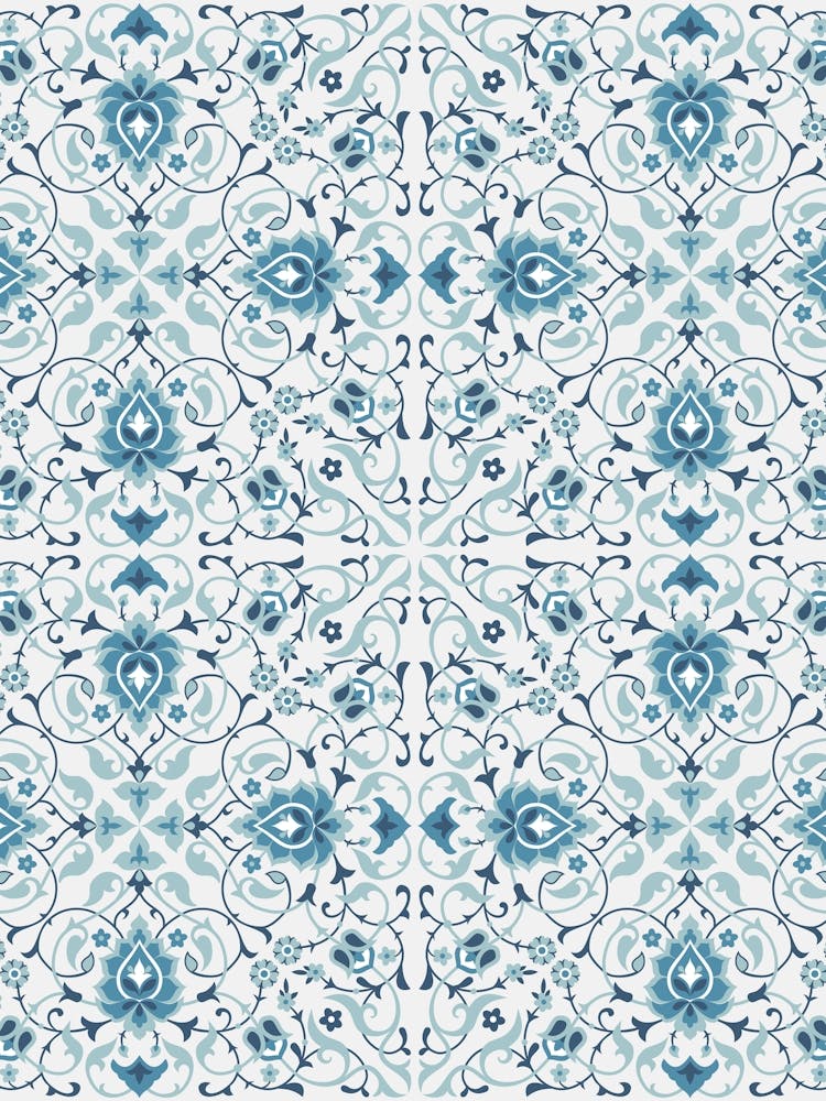 Blue And White Floral Wallpaper — Iznik Turkish pattern, floral decor