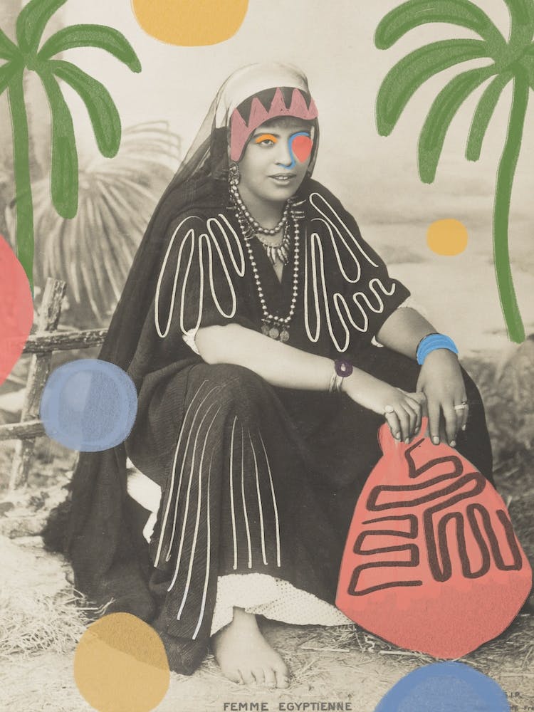 Vintage Picture Of Egyptian Woman With Hand Drawn Shapes On Top