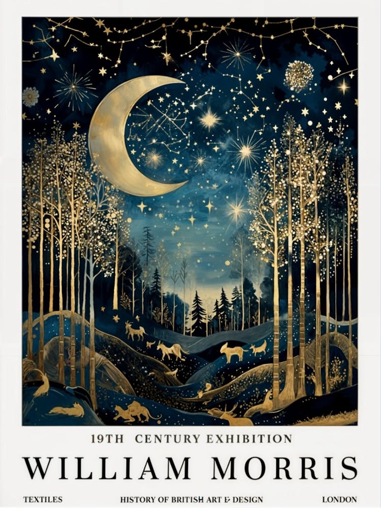 William Morris Moon & Stars Print, William Morris Exhibition Print, William Morris Poster, Vintage Wall Art 1
