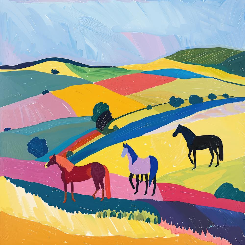 Horses in the English Countryside Series, Hockney Style.