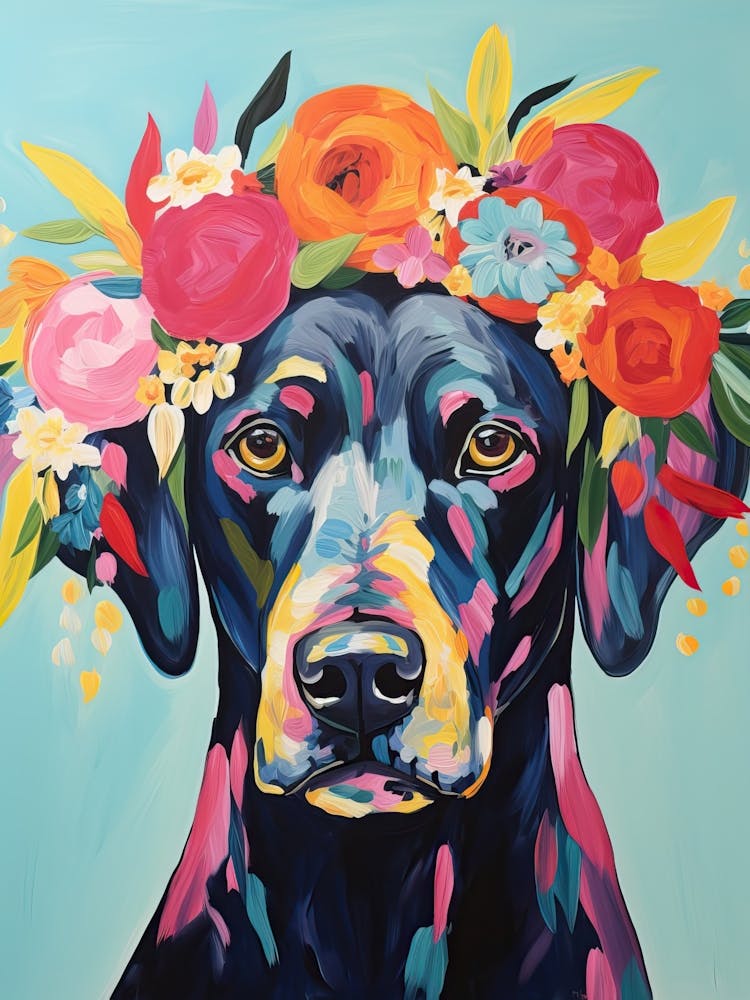 Labrador Retriever Portrait With A Flower Crown, Matisse Painting Style 3