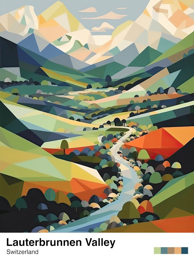 Mountains And Valley   Geometric Vector Illustration 0 Poster