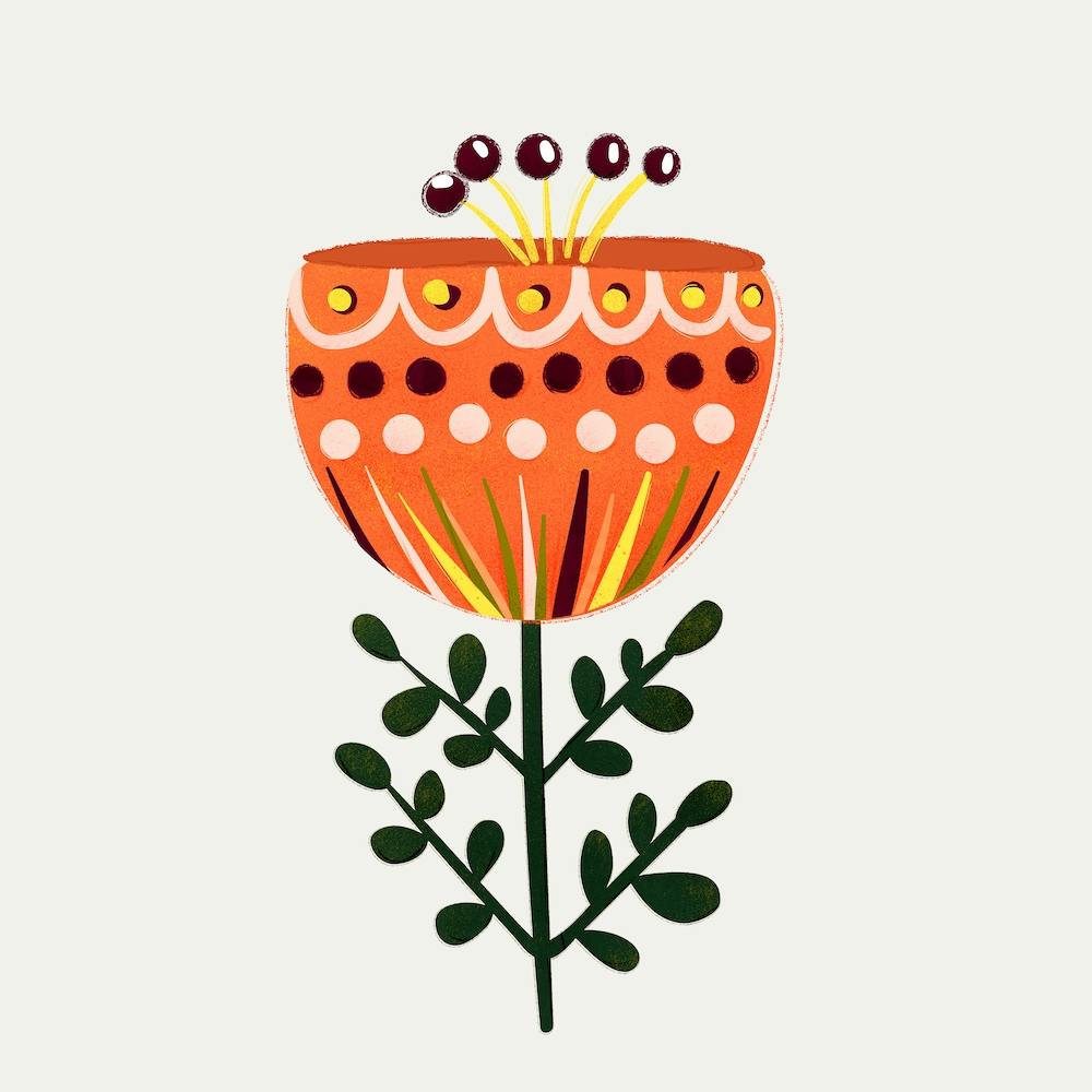 Orange Floral Square