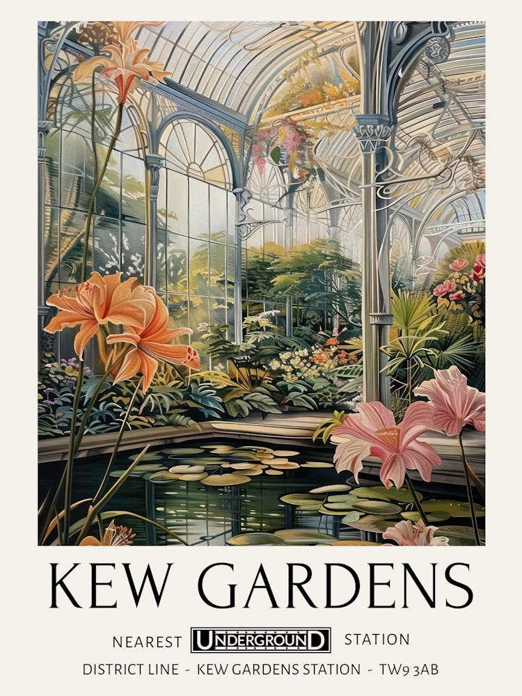 William Morris Print Kew Gardens Print Botanical Vintage Pink Flowers London