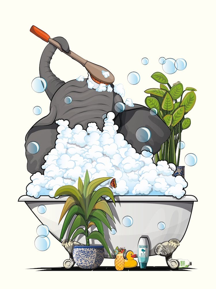 Elephant In Bubble Bath