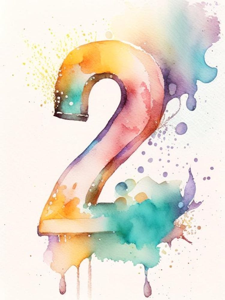 2, Zahl, Bildungs-Bilderbuch Aquarell 1