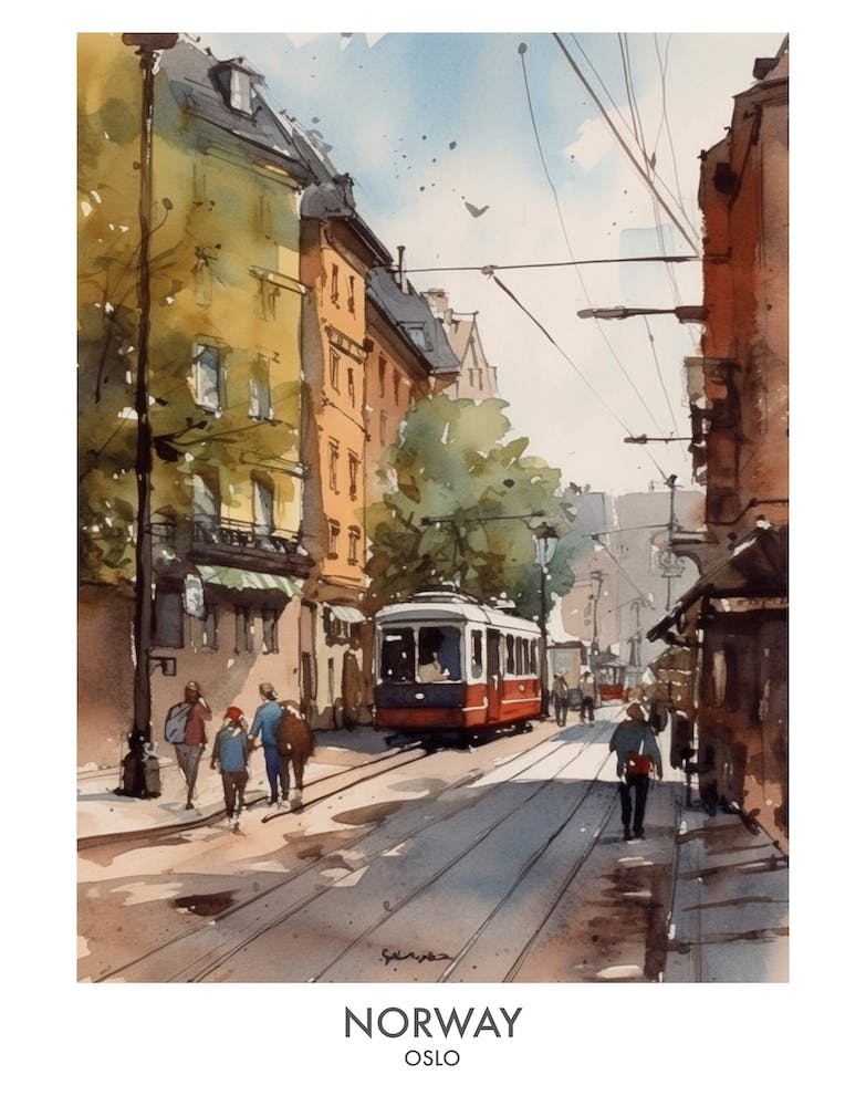 Oslo, Norway 3 Watercolor Travel Poster