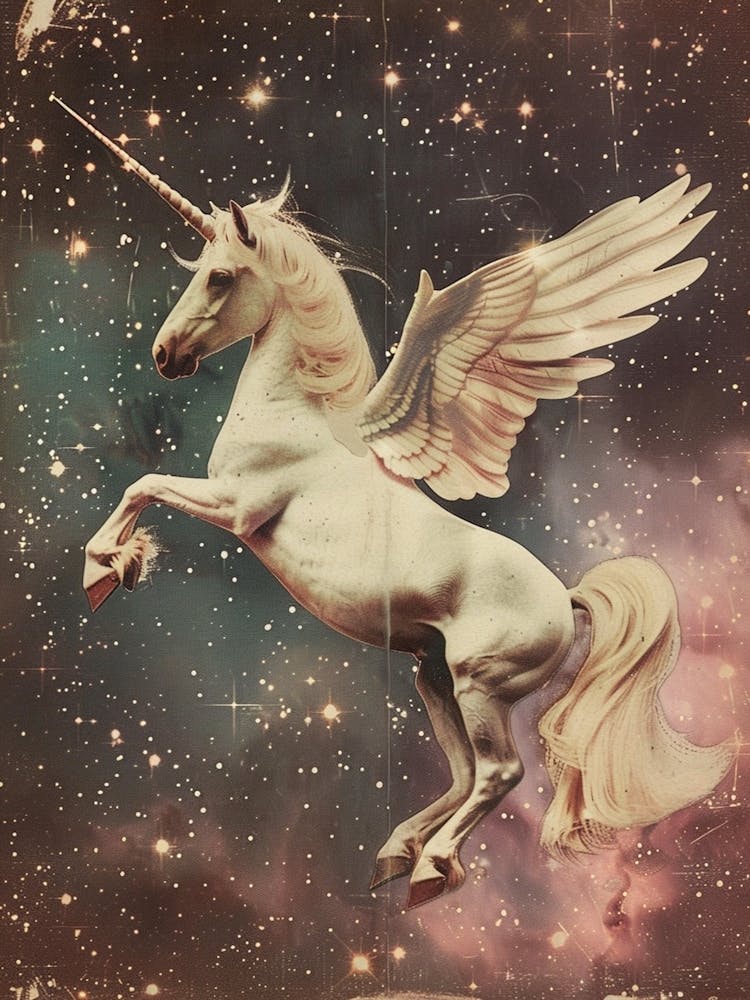 Retro Unicorn With Wings Collage Style 1