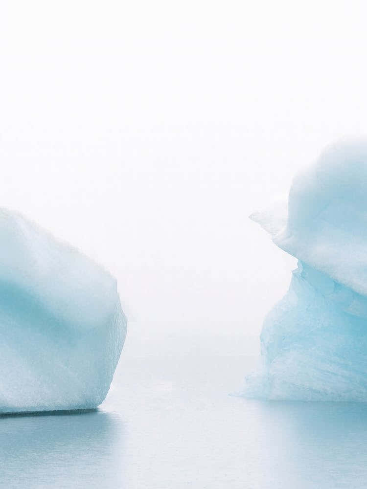 Iceberg Duet In Iceland Glacier Lagoon In Fog