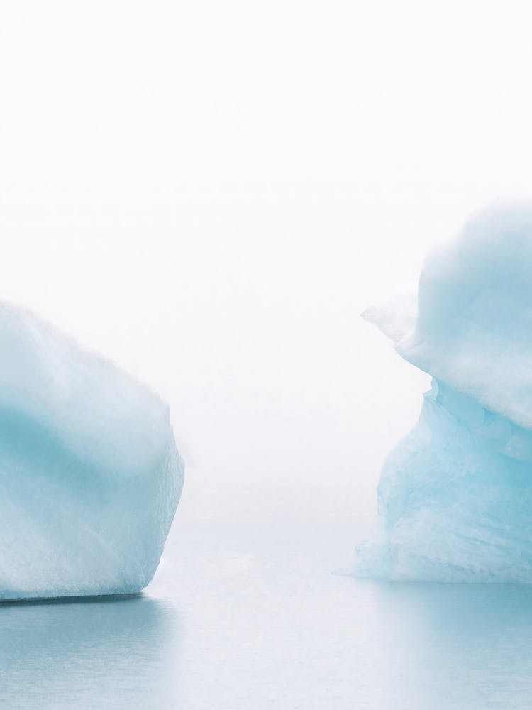 Iceberg Duet In Iceland Glacier Lagoon In Fog