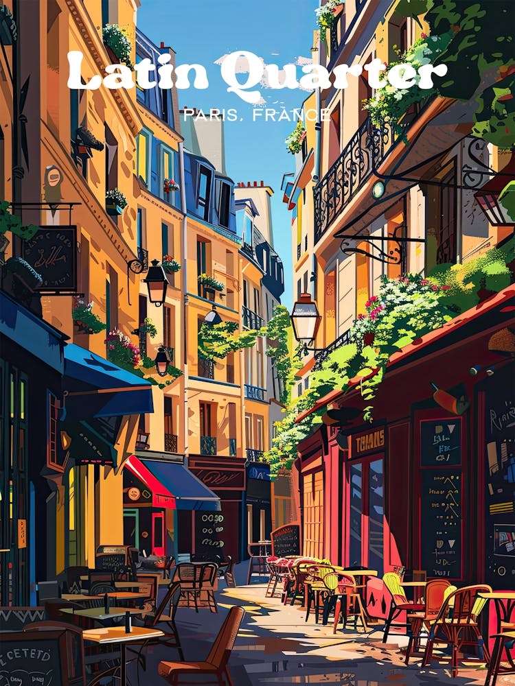 Latin Quarter Of Paris 5th Arrondissement Travel Illustration