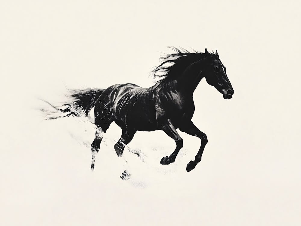 Horse Running Black Ink