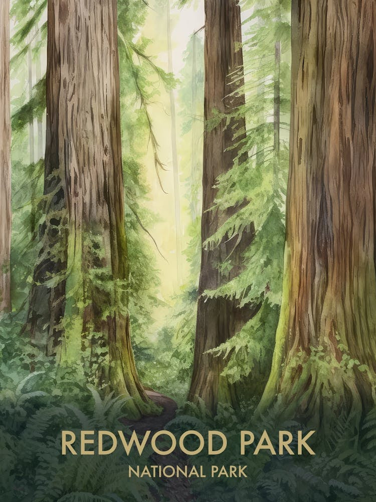 Redwood National Park Watercolour Vintage Travel Poster 3
