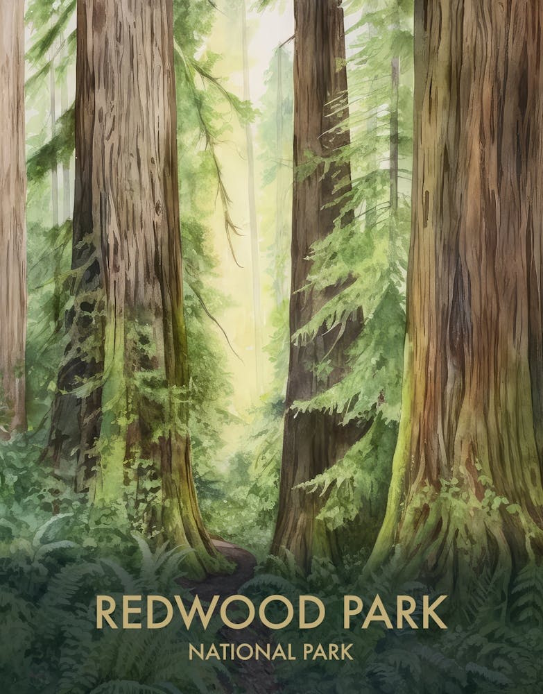 Redwood National Park Watercolour Vintage Travel Poster 3