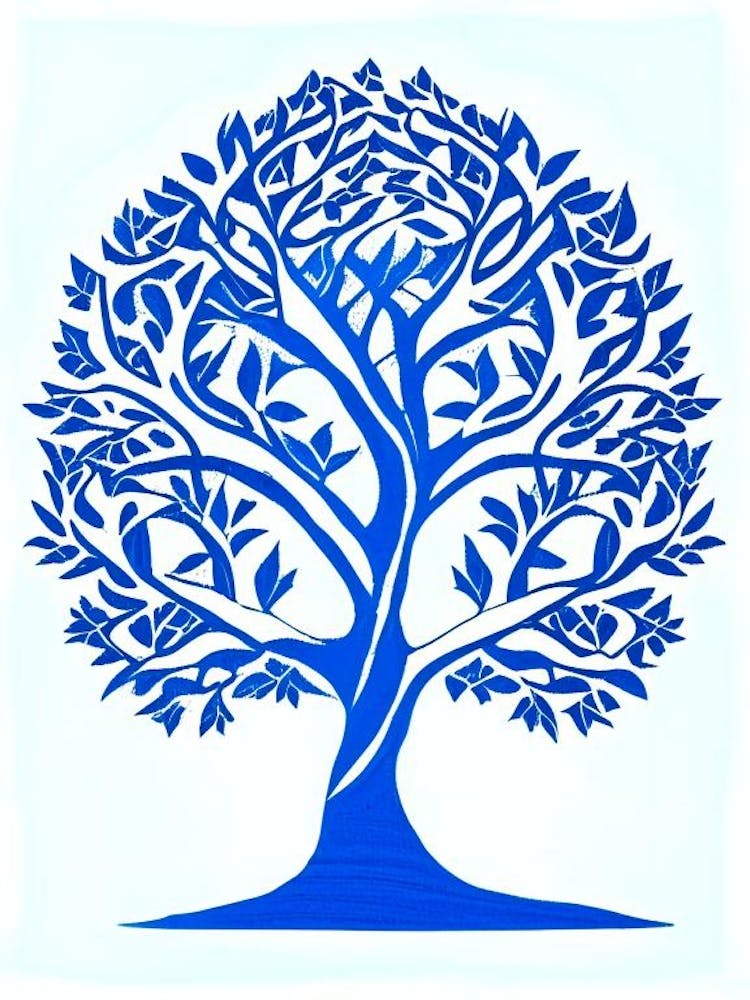 Tree Of Knowledge Symbol Blue And White Line Drawing