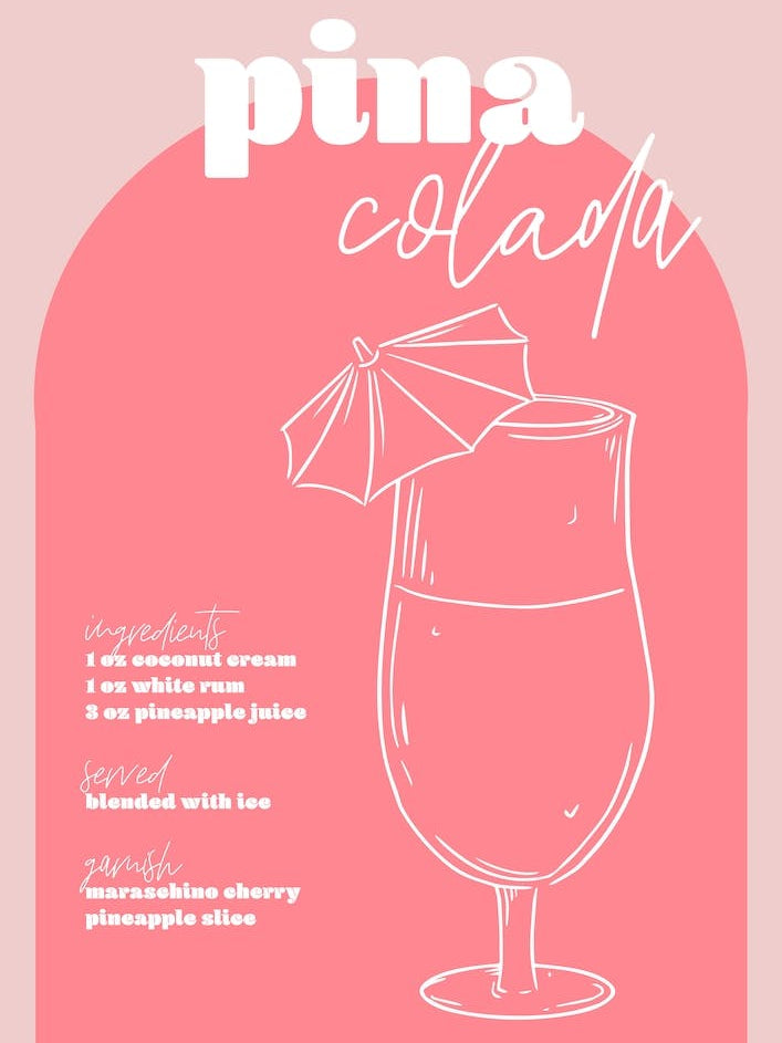 Vintage Retro Inspired Pina Colada Recipe Pink And Dark Pink