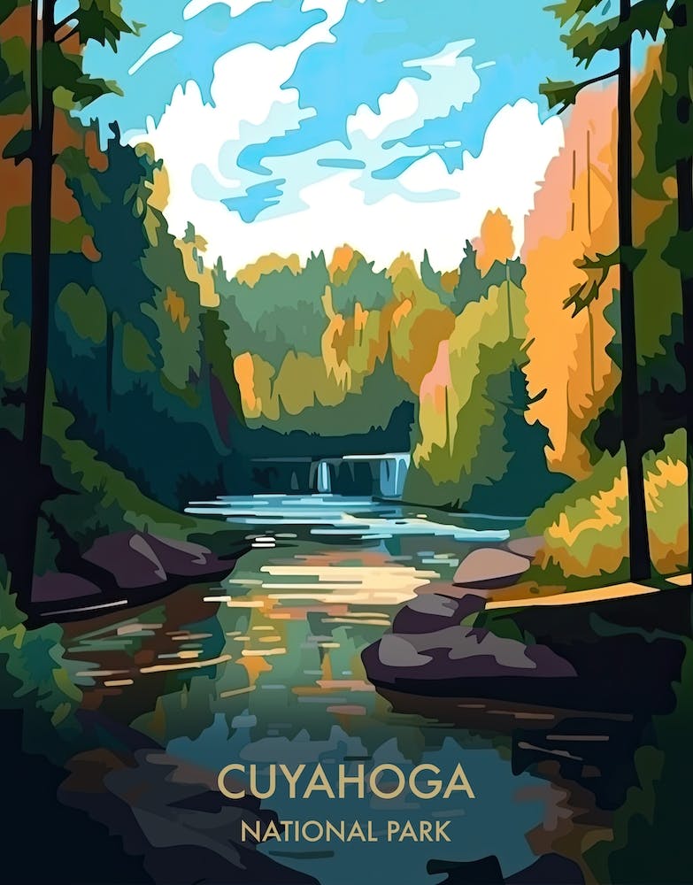 Cuyahoga Lake National Park Travel Poster Illustration Style 2