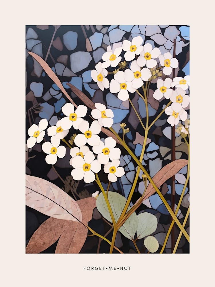 Flower Illustration Forget Me Not Flower 1 Poster