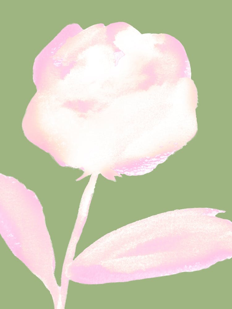 Rose White Pink Green Pastel - Watercolor Minimalist Painting