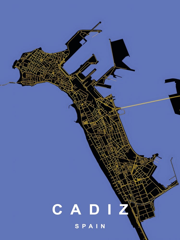 Cadiz Spain City Map Black and Gold
