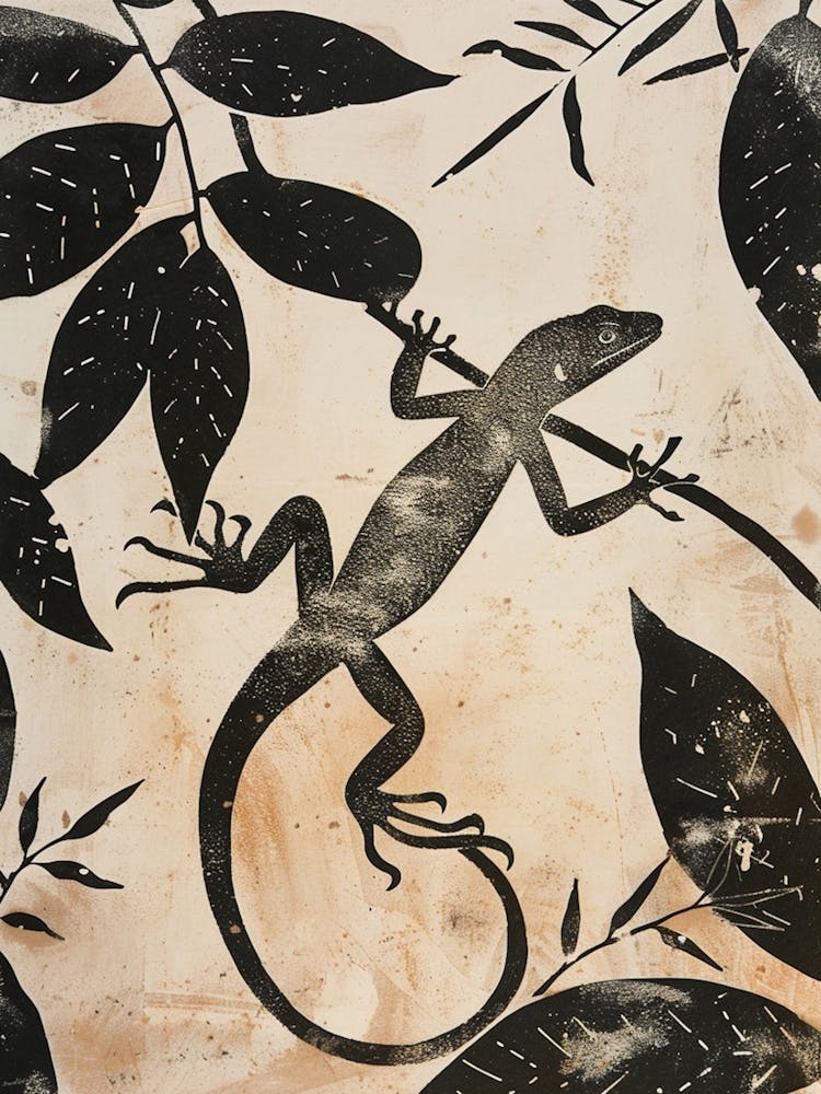 Lizard In The Leaves Block Print 4