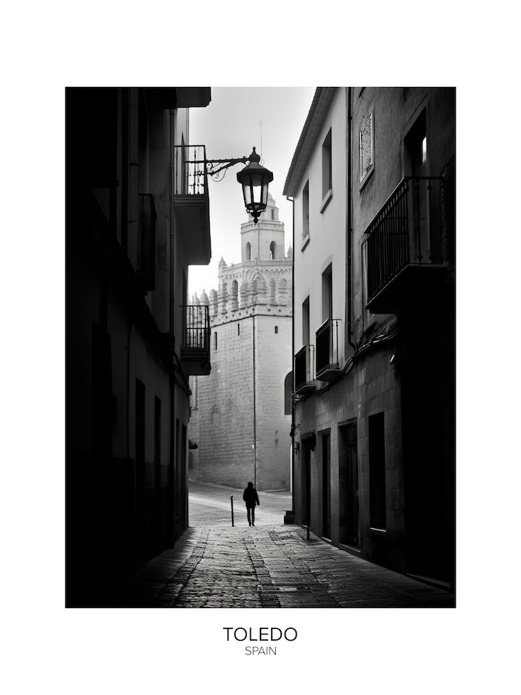 Poster Of Toledo, Spain, Black And White Analogue Photography 4