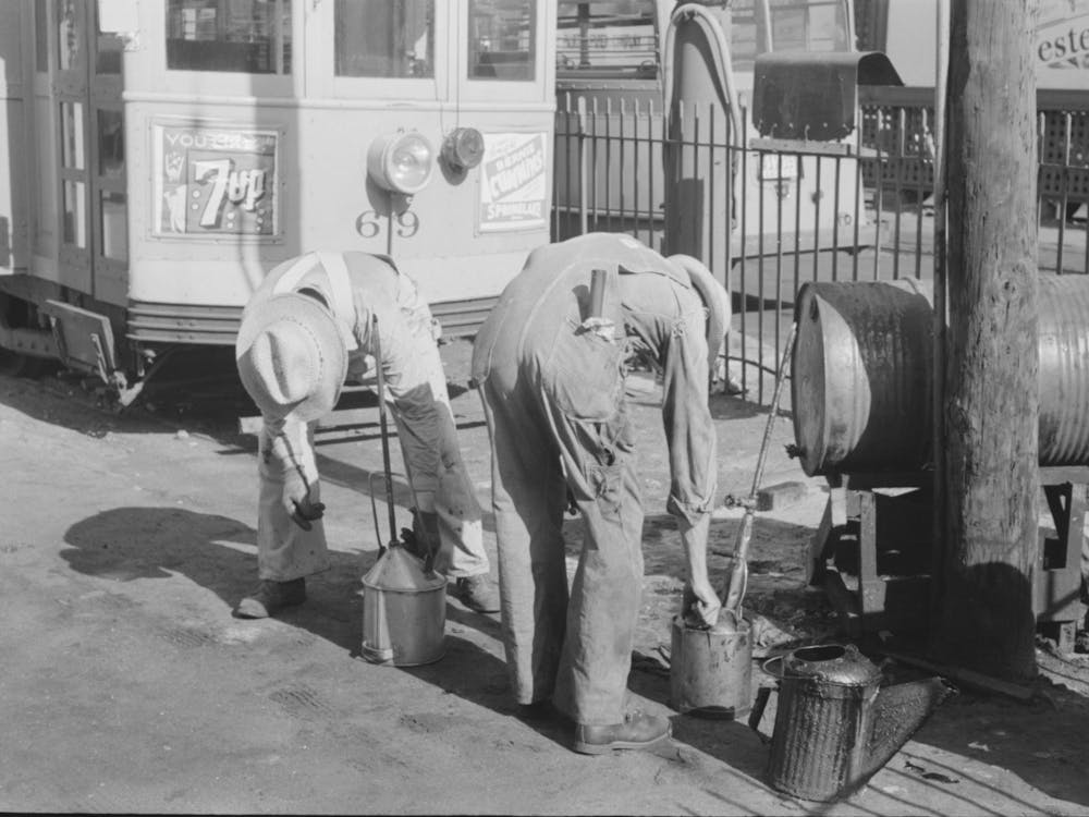 Oilers At Streetcar Terminal, Oklahoma City, Oklahoma By Russell Lee