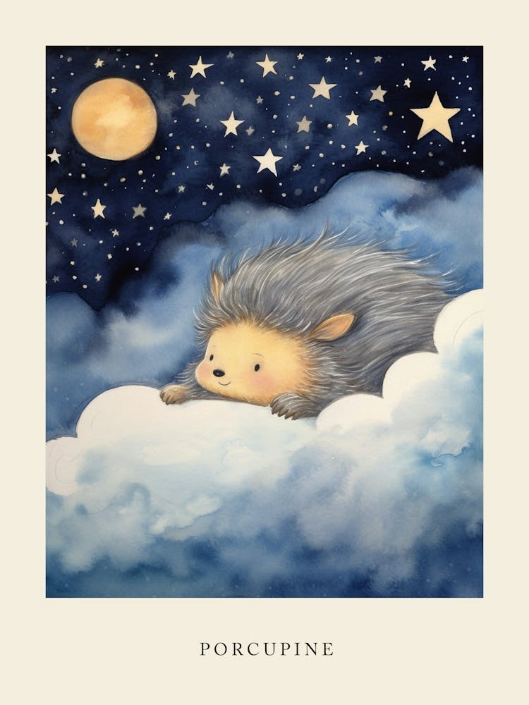 Baby Porcupine 2 Sleeping In The Clouds Nursery Poster