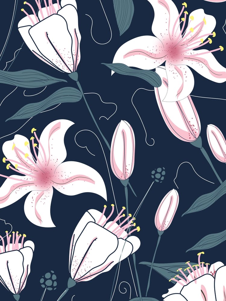 Seamless Pattern With Lilies