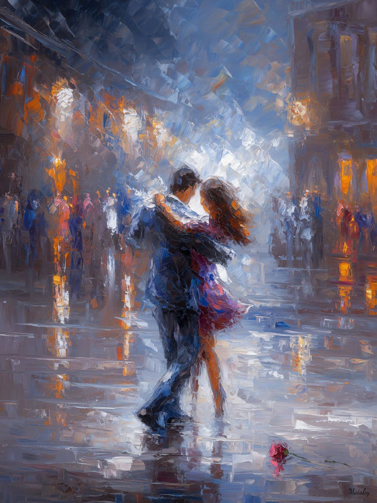 Midnight Waltz – Rainy Romance In Contemporary Poster
