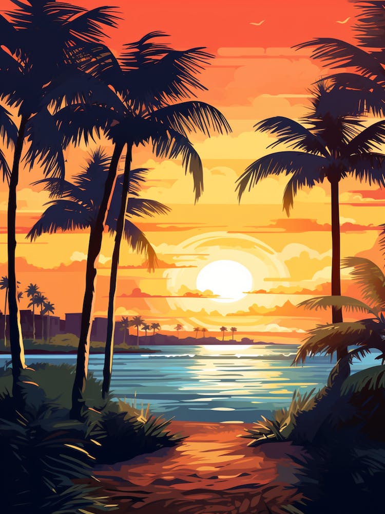 Fort Lauderdale Beach Florida With The Sun Set, Vibrant Painting 4