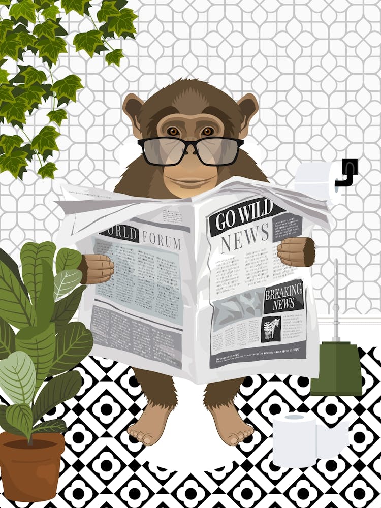 Monkey On Toilet Black And White