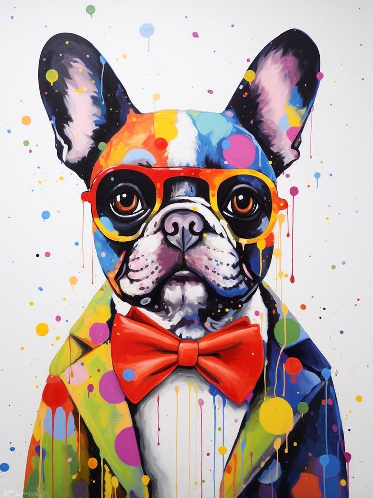 Französische Bulldogge mit Brille Pop-Art-inspiriert