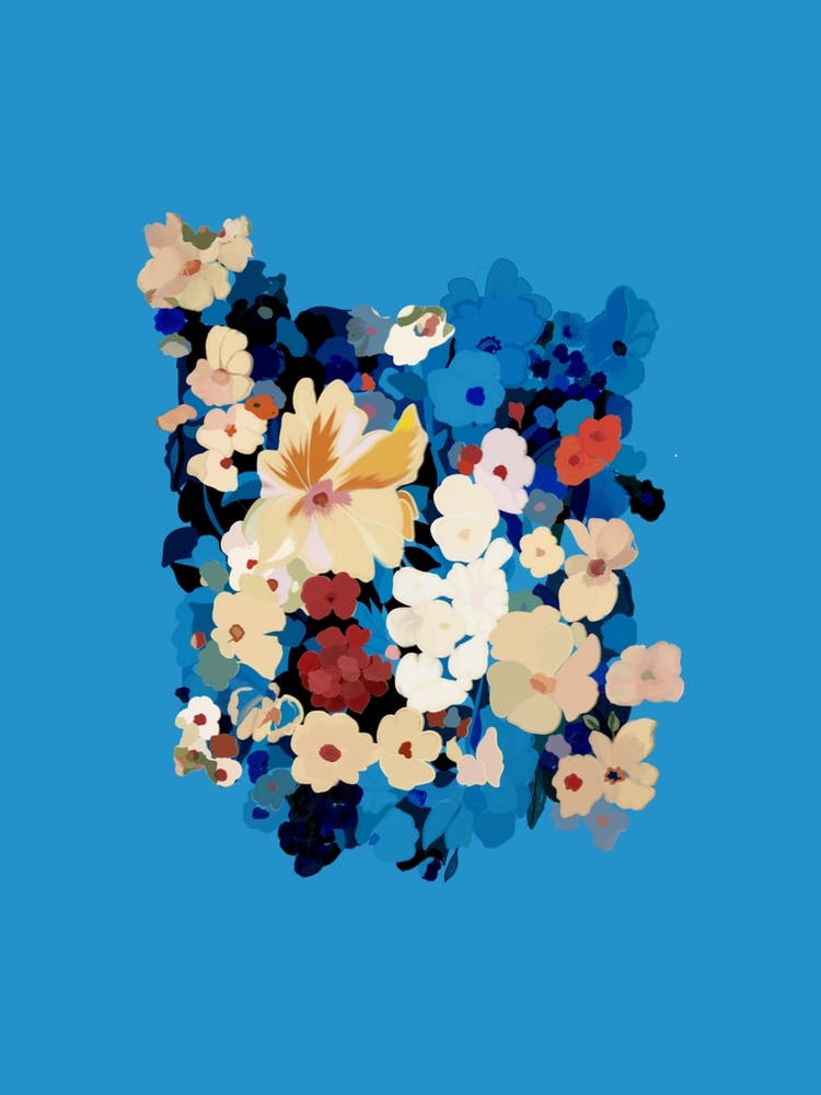 Flowers On A Blue Background "Floral Symphony "
