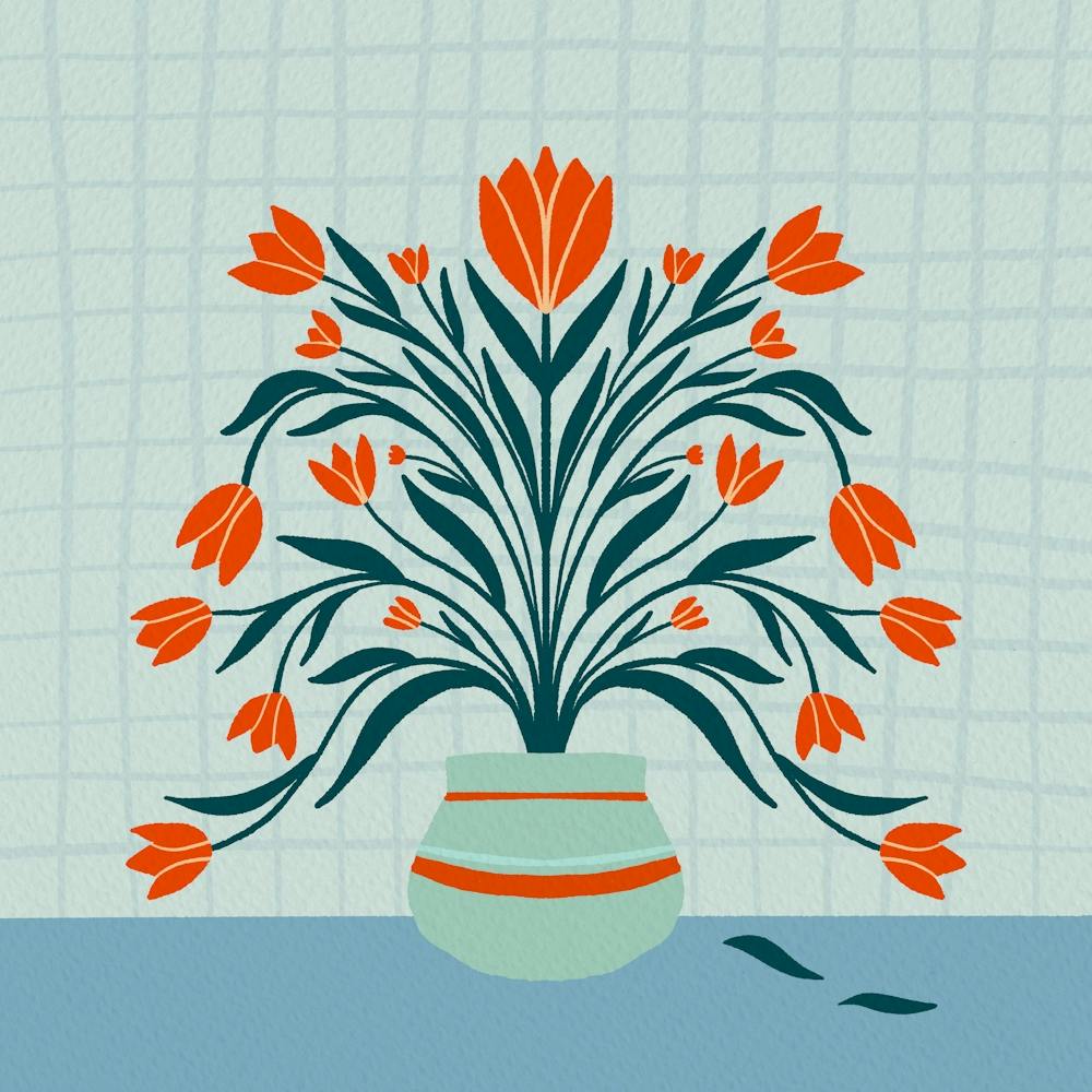 Tulips - orange and aqua