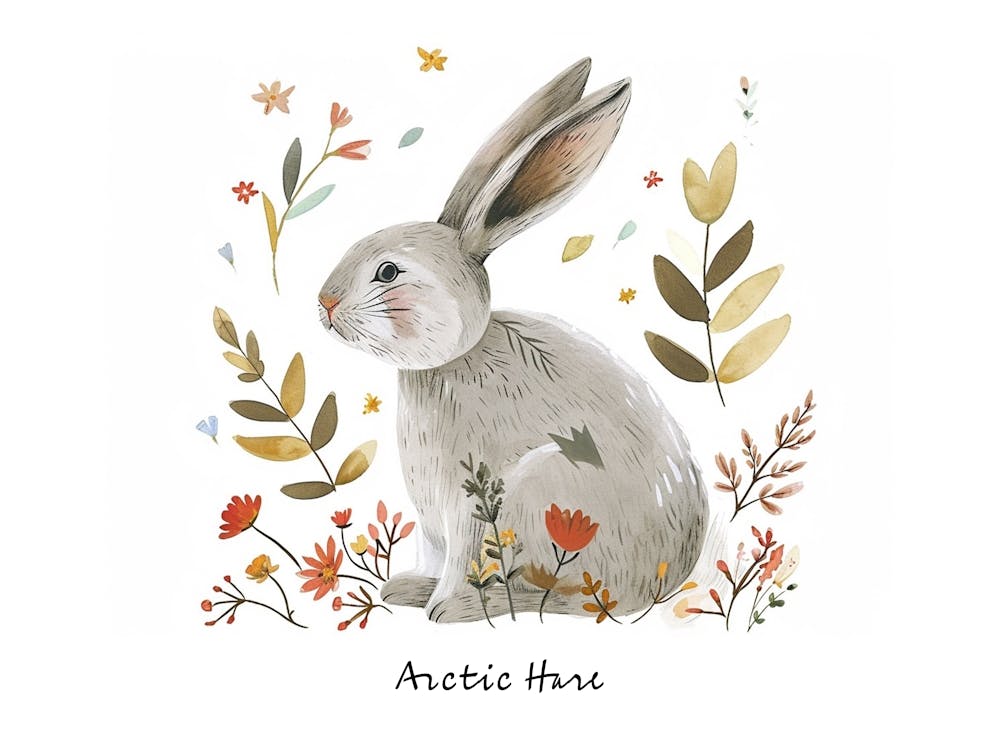 Little Floral Arctic Hare 6 Poster