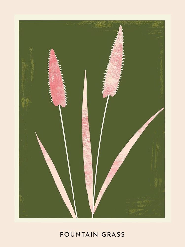 Pink & Green Fountain Grass 1 Flower Poster