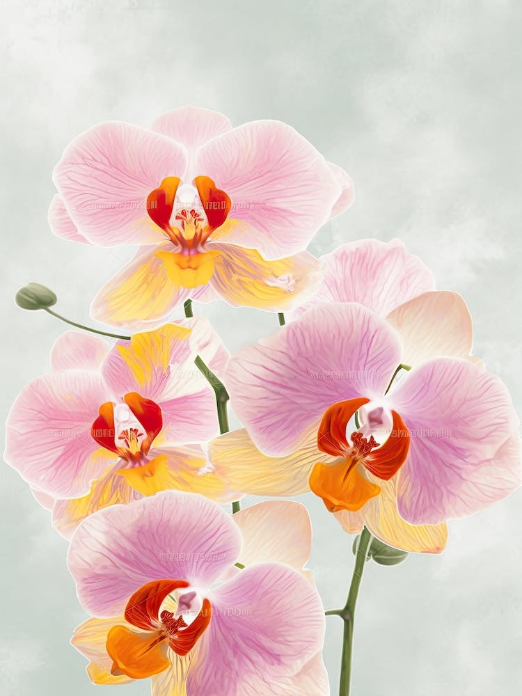 Orchids Flowers Acrylic Painting In Pastel Colours 5
