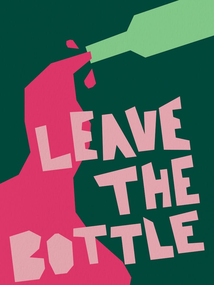 Leave The Bottle Wine Bar Cart Art Green and Pink