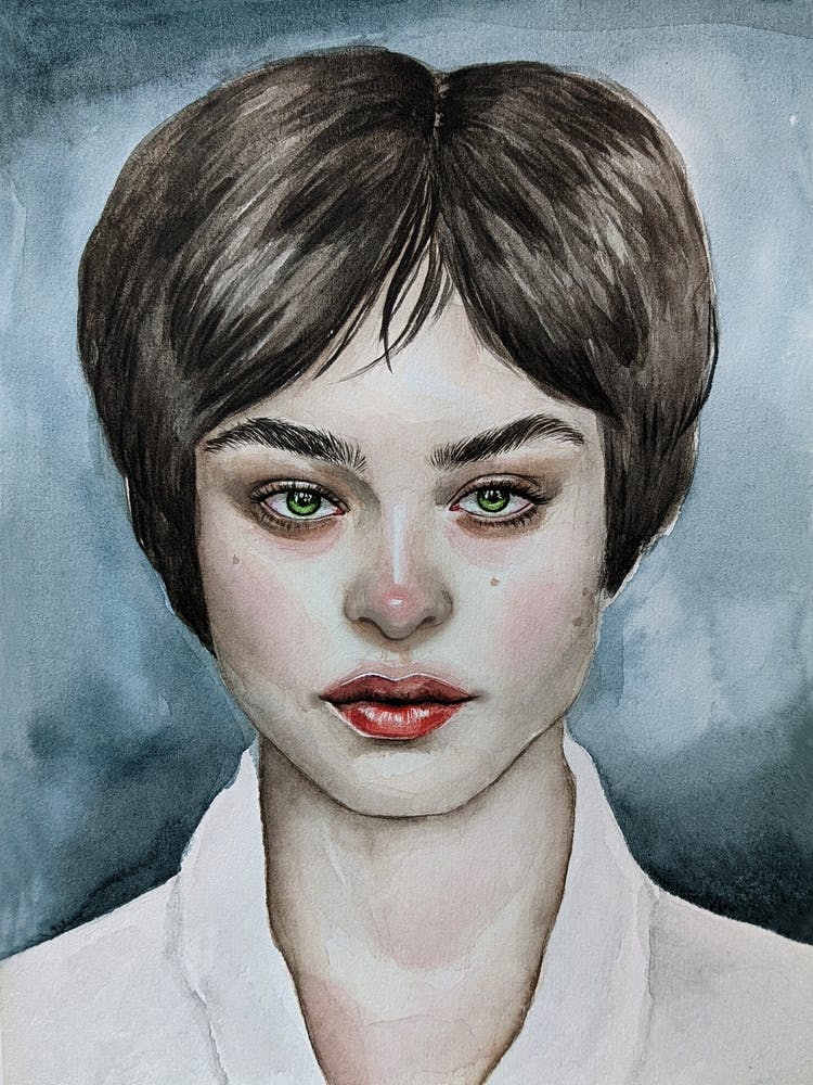 Watercolor portrait of a young girl